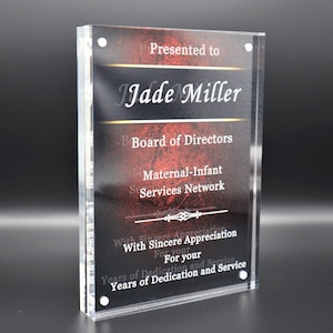 Personalized Crystal Award Acrylic Plaque, Recognition Award, Corporate Crystals Trophy Award Employee Years of service Retirement Gift