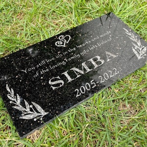 Custom Pet Memorial Stone Black Granite, Personalized 6x12 12x12 12x18 12x24 Dog Memorial, Pet Grave Marker Dog Cat Horse Lizard Headstone