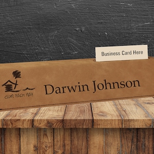 Personalized Business Card Holder - 10&quot; Desk Name Plate - Custom Engraved Card Holder - Custom Logo or Text. USA Seller