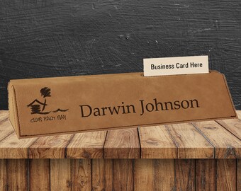 Personalized Business Card Holder - 10&quot; Desk Name Plate - Custom Engraved Card Holder - Custom Logo or Text. USA Seller