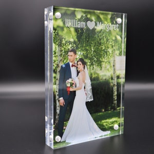 Personalized Crystal Acrylic Magnetic Desktop Picture Frame with Photo Insert 4x6 5x7 Wedding Anniversary Birthday Home Office Decor