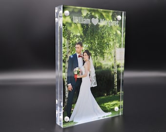 Personalized Crystal Acrylic Magnetic Desktop Picture Frame with Photo Insert 4x6 5x7 Wedding Anniversary Birthday Home Office Decor