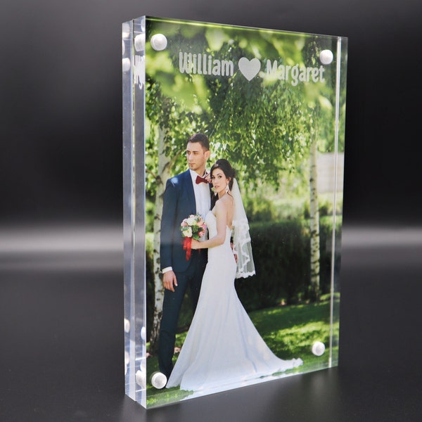 Personalisierter Kristall Acryl Magnetischer Desktop Bilderrahmen mit Foto Einsatz 4x6 5x7 Hochzeit Jahrestag Geburtstag Home Office Decor