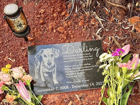 Custom Pet Memorial Picture Stone Black Granite Personalized 18x12