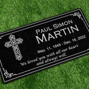 Personalized Black Granite Memorial Stone - Custom Grave Marker, Headstone, Condolence Gift Garden Memorial 6x12,  12x24 1-inch