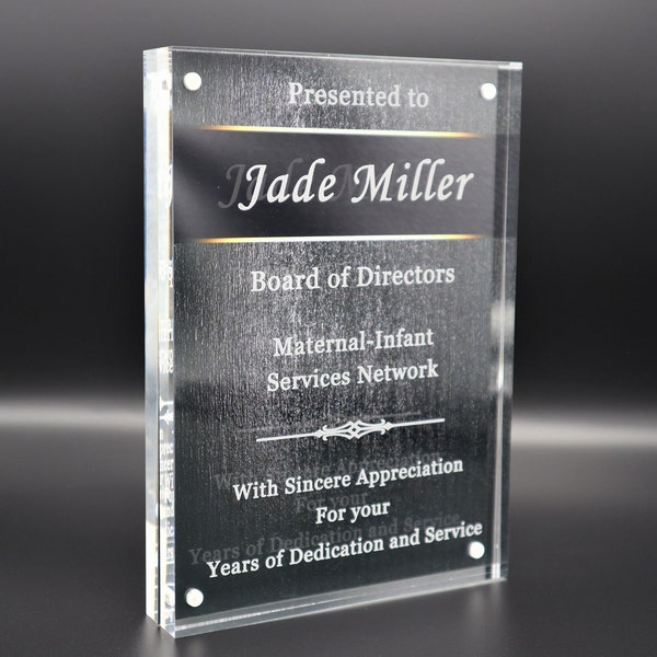 Personalized Crystal Award Acrylic Plaque, Recognition Award, Corporate Crystals Trophy Award Employee Years of service Retirement Gift