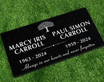 Custom Memorial Black Granite Stone, 12x24 inches Grave Marker for One or Two Loved Ones – Husband and Wife Headstone, Cemetery Tombstone