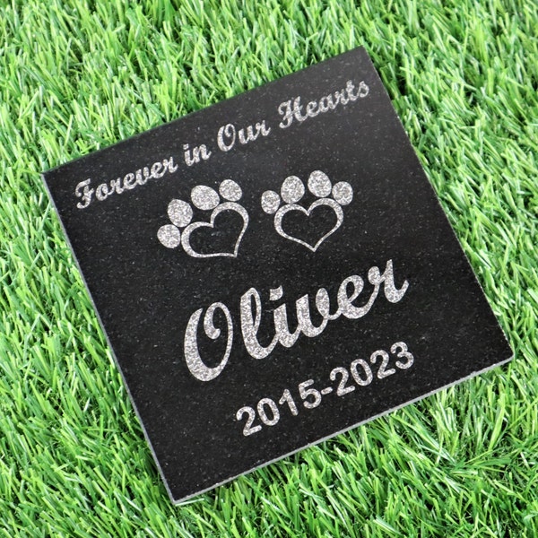 Custom Pet Memorial Stone Black Granite, Personalized 6x6 12x12 12x24 Dog Memorial, Pet Grave Marker for Dog Cat Horse Lizard Pet Headstone