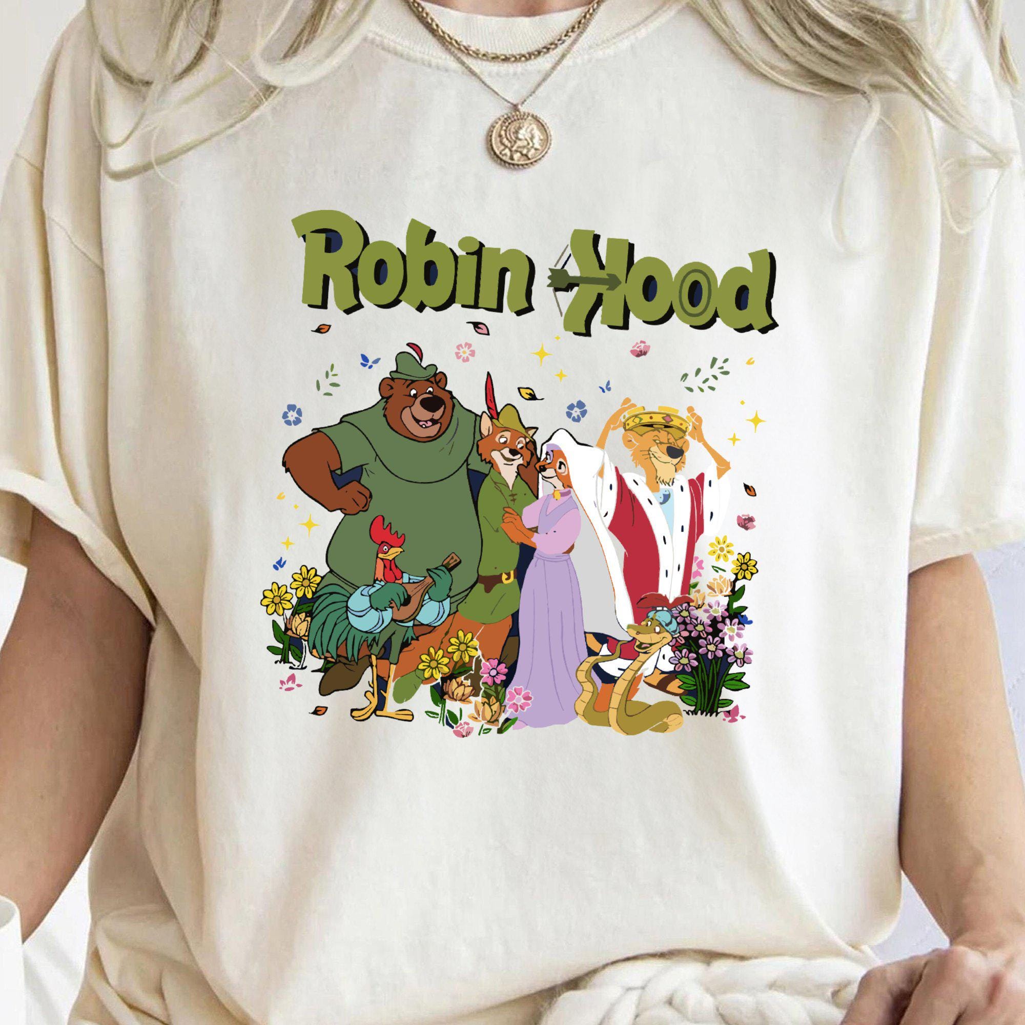 gucaowl ROBIN HOOD STREET TシャツMサイズ Retro 90s Disney Robin Hood Characters FE1390 Holiday Trip Unisex