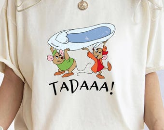 Camiseta unisex de viaje de vacaciones Jaq y Gus con zapato de Cenicienta Tadaaa_E1146, sudadera, regalo de cumpleaños familiar, camiseta para adultos y niños pequeños