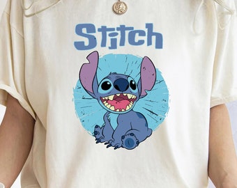 Disney Stitch Cool Distressed Circle Background Retro WS1028 Magic Kingdom Holiday Trip Unisex T-shirt, Sweatshirt, Family Birthday Gift Kid