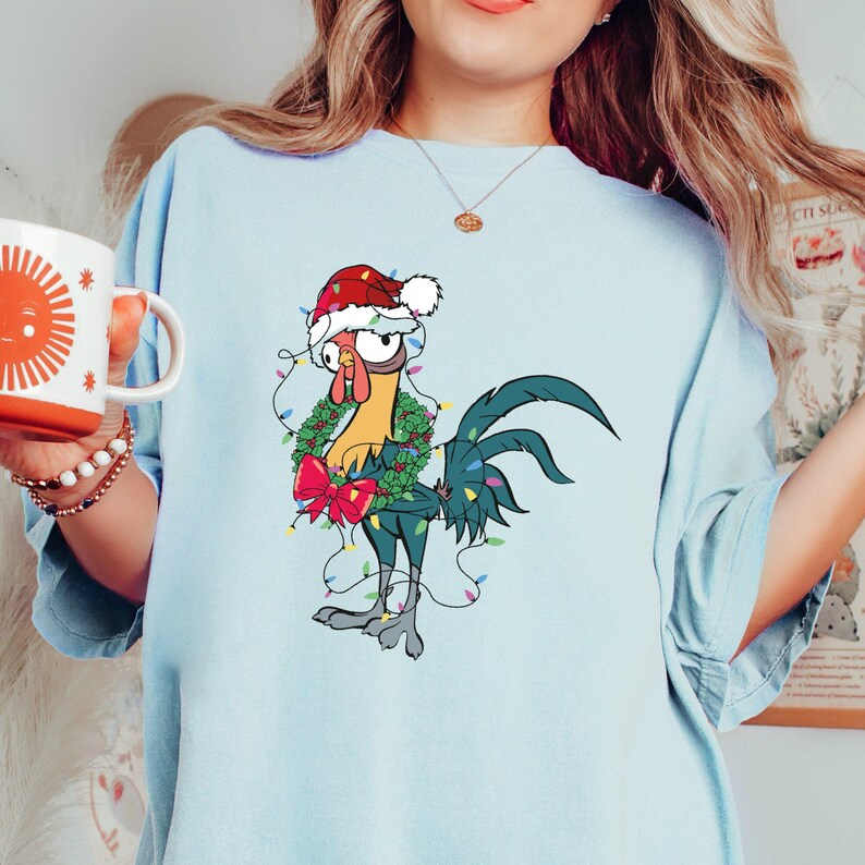 Funny Disney Moana Santa Hei Hei Portrait Christmas Light D1116 Holiday Trip Unisex T-shirt, Sweatshirt, Family Birthday Gift image 5