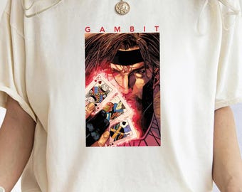 Marvel X-Men Gambit Glowing Cards Graphic FE1361 Holiday Trip Camiseta unisex, sudadera, regalo de cumpleaños familiar, camiseta para adultos y niños pequeños