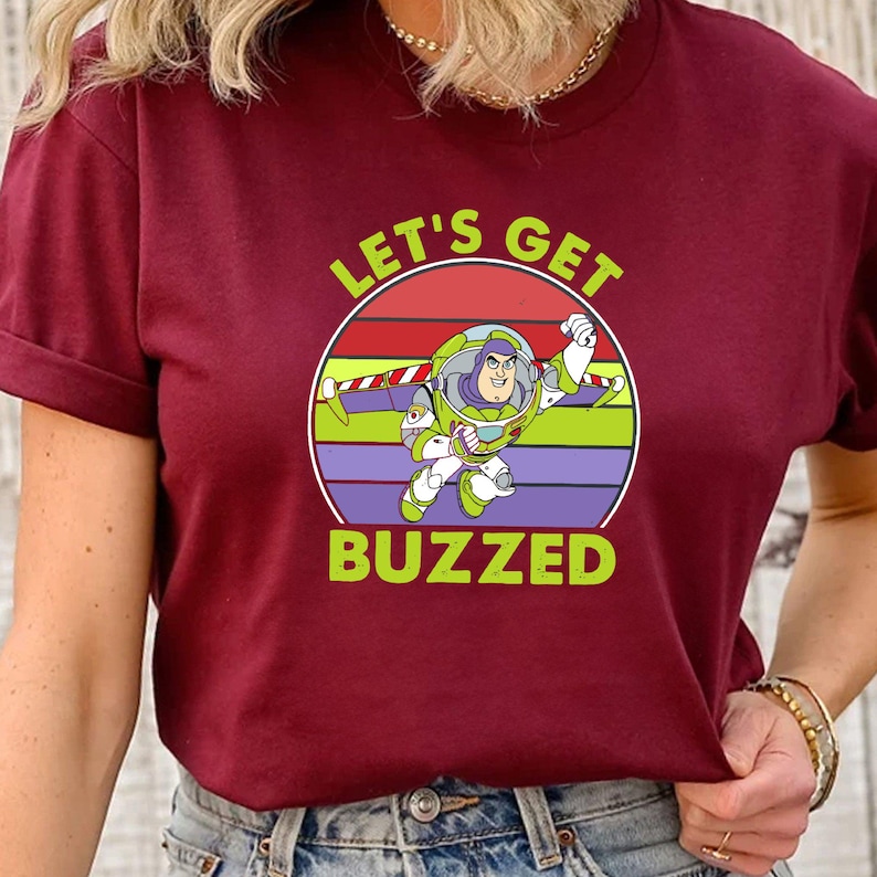Disney Retro Buzz Lightyear Let_s Get Buzzed FE1235 Holiday Trip Unisex T-shirt, Sweatshirt, Family Birthday Gift Adult Kid Toddler Tee bild 1