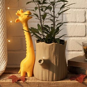 Giraffe & Tree Trunk Planter | Playful Desk Decor
