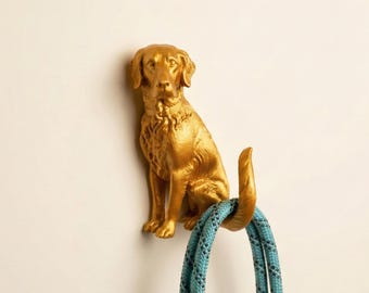 Golden Retriever Leash Holder | Faux Brass Dog Wall Hook | Gold Dog Mom Gift