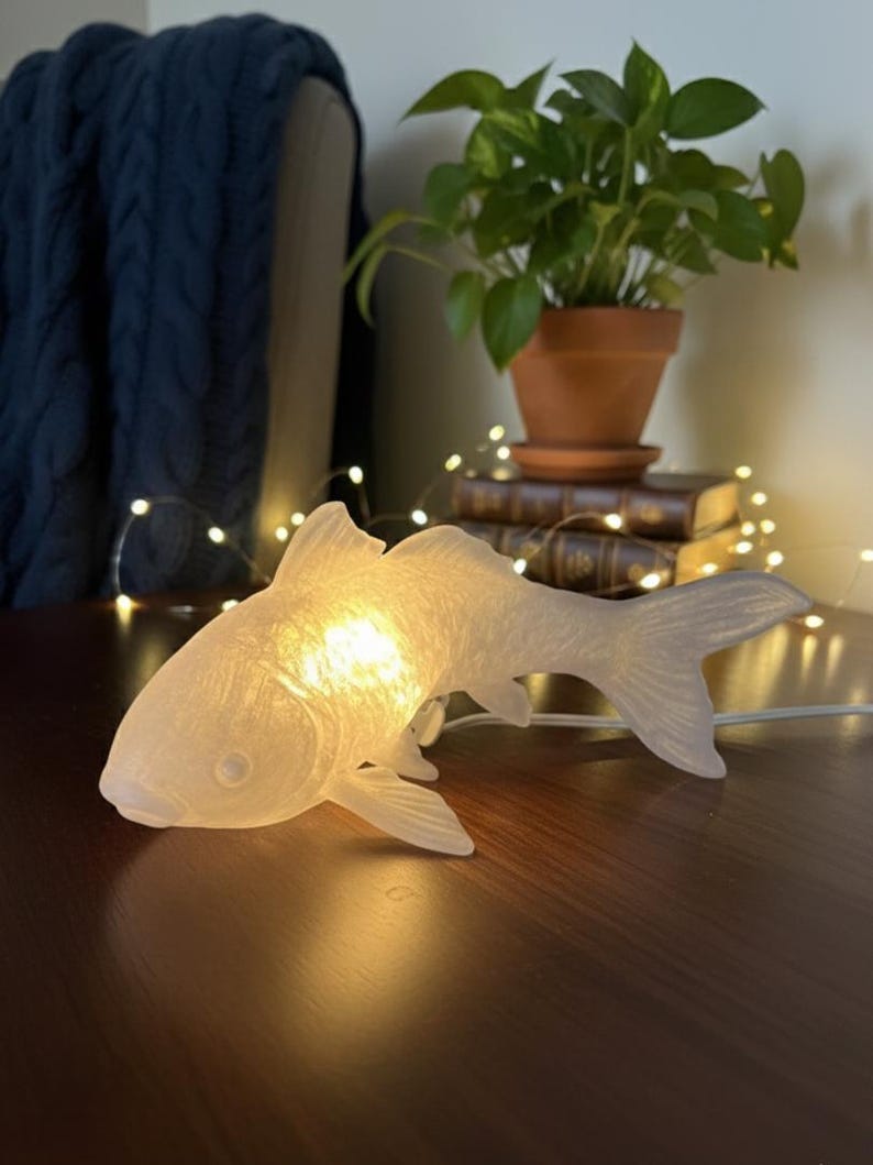 Goldfish Lamp & Koi Fish Lantern | Faux Stained Glass Desk Light ...
