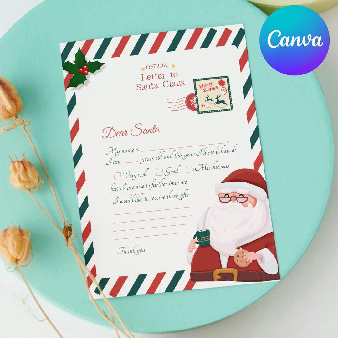 Letter to Santa Printable Template | Canva Christmas Download - Etsy