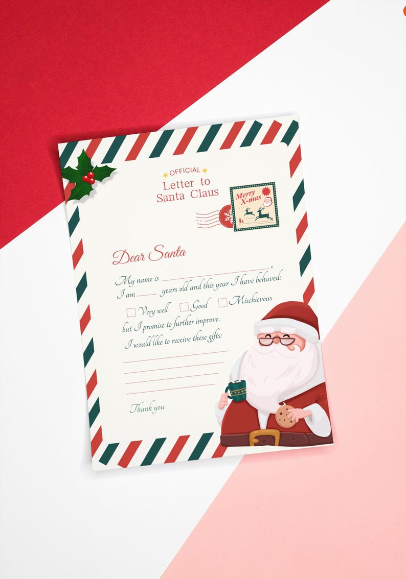 Letter to Santa Printable Template | Canva Christmas Download - Etsy