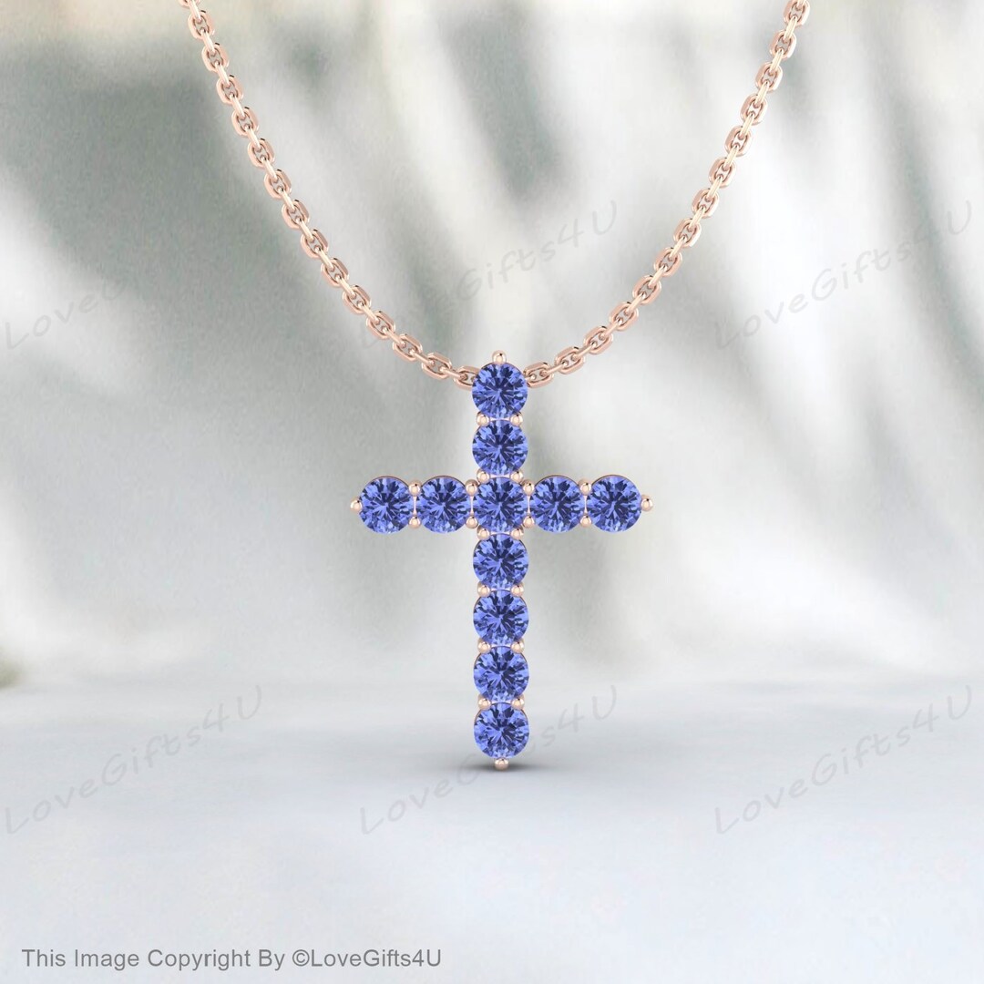 Sterling Silver Tanzanite Cross Pendant Necklace Palestine | Ubuy