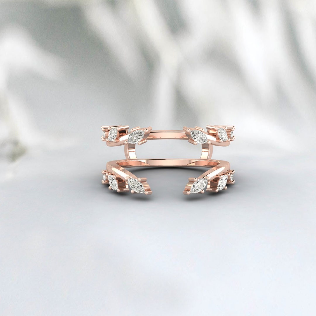 Double Curved Wedding Band Rose Gold Wedding Band Vintage Marquise Cut ...
