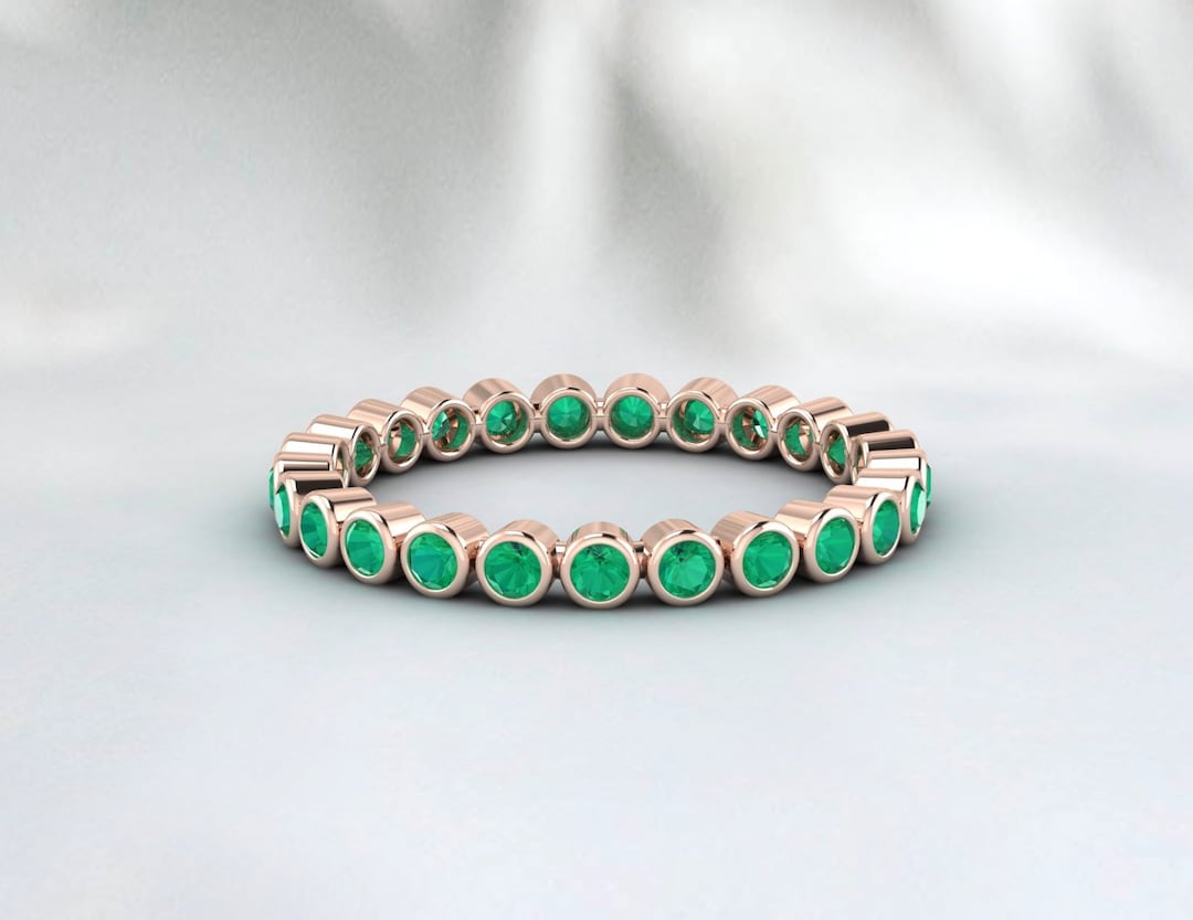 Natural Emerald Eternity Band Ring Bezel Set in Solid 14k 18k Gold ...