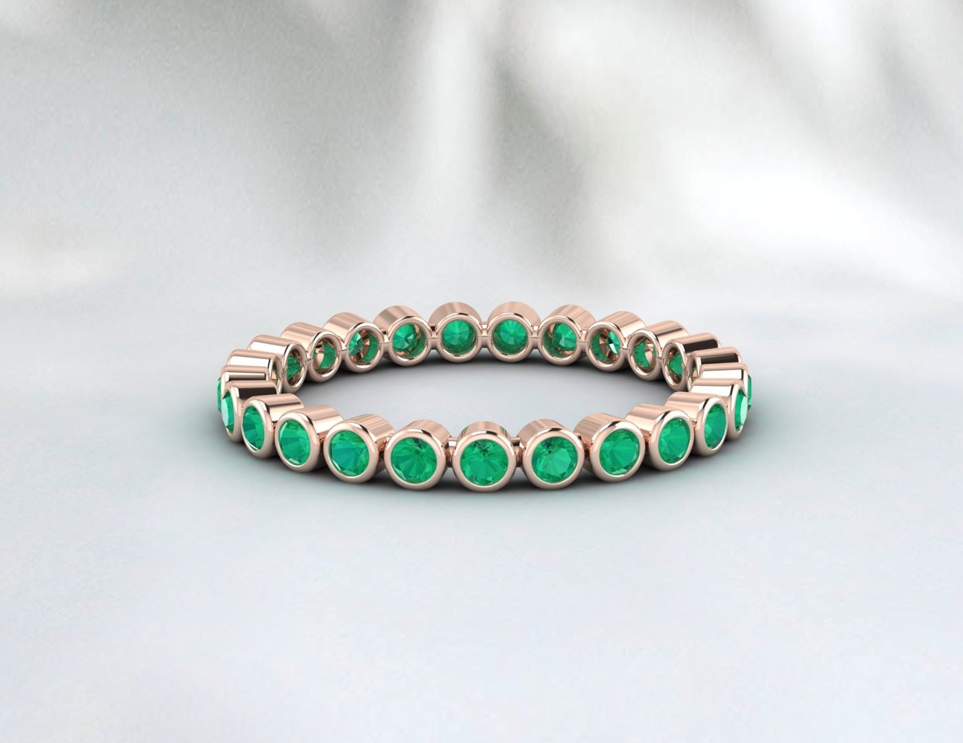 Natural Emerald Eternity Band Ring Bezel Set in Solid 14k 18k Gold ...