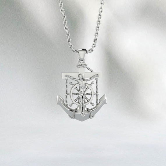 14K Rose Gold Mariner's Cross Necklace: Nautical Anchor Crucifix