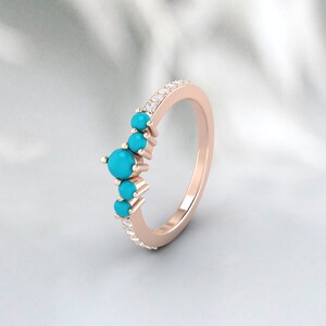 Dainty Cluster Turquoise Band Ring 925 Sterling Silver Minimalist Stackable Trendy Tiny Everyday use for girl and woman, Diamond Band