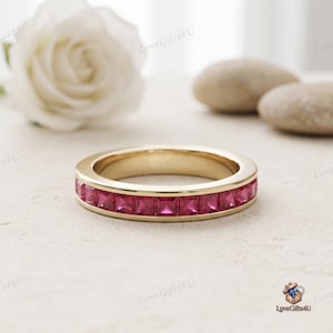 Princess Cut Ruby Channel Band 925 Sterling Silver Stacking Ring Anniversary Jewelry