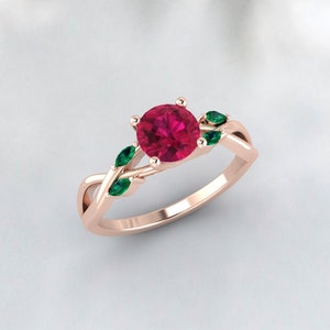 Red Ruby Leaf Style Ring, Marquise Emerald Ring For Her, July Birthstone Ring, Vintage Engagement Ring, Dainty Wedding Ring, Antique