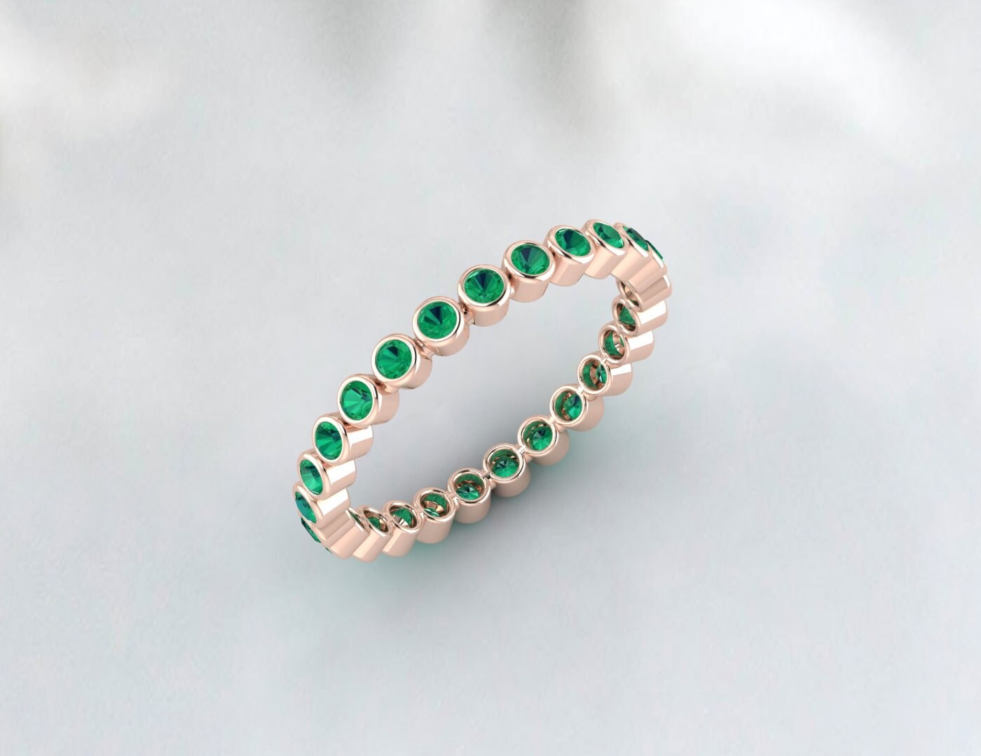 Natural Emerald Eternity Band Ring Bezel Set in Solid 14k 18k Gold ...