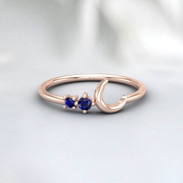 Crescent Sapphire Rose Gold Ring, Moon Sapphire Ring, Crescent Moon Ring, Simple Moon Magic Ring, Half Moon, Gift For Her, Mothers Day Gift