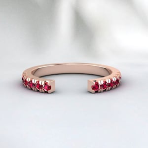 Natural ruby diamond wedding band 14k rose gold real diamond stacking matching wedding half eternity Migrain open gap art deco ring band