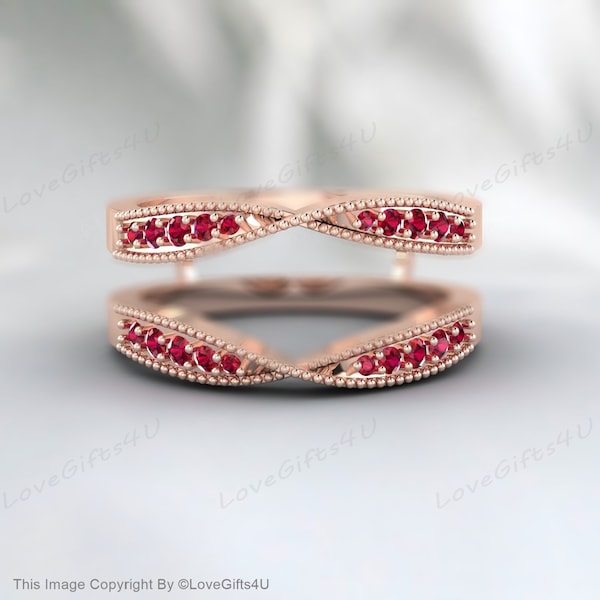 Enhancer Art Deco Natural Ruby Wedding Band Unique Vintage Moissanite Curved Double Band Delicate Stacking Match Bridal Rings Promise