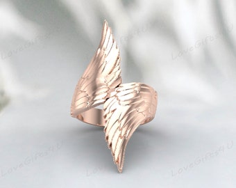 Adjustable Guardian Angel Wings Ring，925 Sterling Silver Wings Ring, Guardian Angel Ring, Memorial Ring, Ring Gift for Her, Feather Men Ring