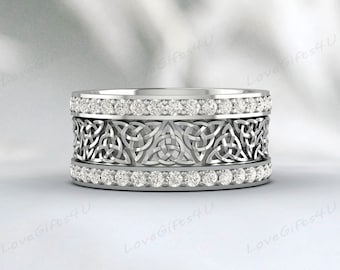 Keltisk ring Herrvigselring Irländsk ring 8 mm Keltisk vigselring Silverring - Unika Vikingvigselringar Herr Keltisk Knutring Dam