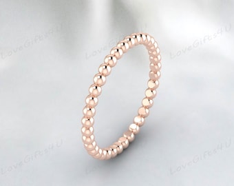 14k Solid Gold Beaded Band, Unique Stacking Ring, White, Yellow, Rose Gold, Dainty Wedding Band, Stackable Ring, Thin Gold Band LoveGifts4U