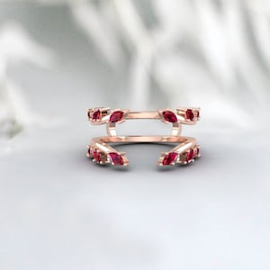 Vintage Ruby Ring Enhancer Double Curved Wedding Band Unique Branch Wedding Band Women Rose Gold Diamond Stacking Matching Rings