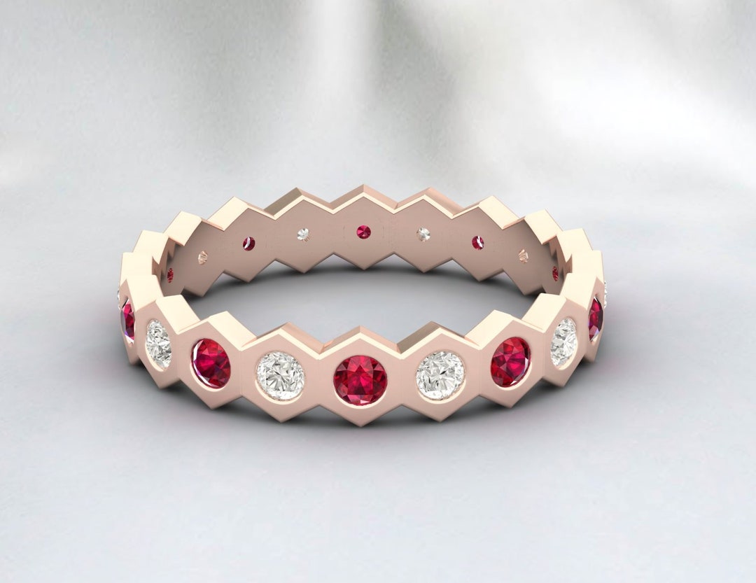 Ruby Diamond Eternity Band: Solid 14K 18K Gold Wedding Ring - Natural ...