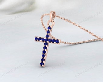 Vintage Sapphire Cross Pendant 925 Sterling Silver Cross Necklace Sapphire Cross Pendant Religious Pendant Holiday Sales Antique Crucifix