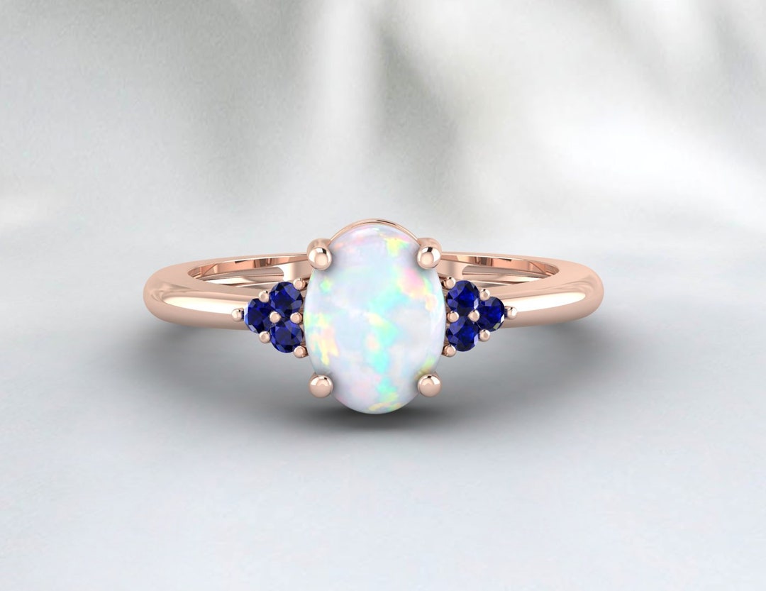 Fire Opal Engagement Ring: Blue Sapphire 925 Sterling Silver Art Deco ...