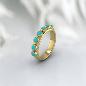 Turquoise Half Eternity Band, Silver Wedding Band, Matching Stacking Band, Natural Turquoise Art Deco Band, Anniversary Gift Ring For Her
