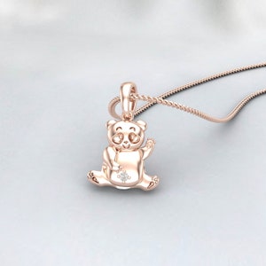Collier ours en or | Charm ours en peluche rempli d&#39;or 14 ct | Pendentif initial personnalisé | Cadeau pour elle