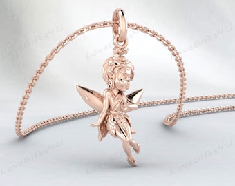 Little Flying Fairy Necklace, 925 Sterling Silver, Women's Necklace, Magic Fairy Jewelry, Birthday Gift