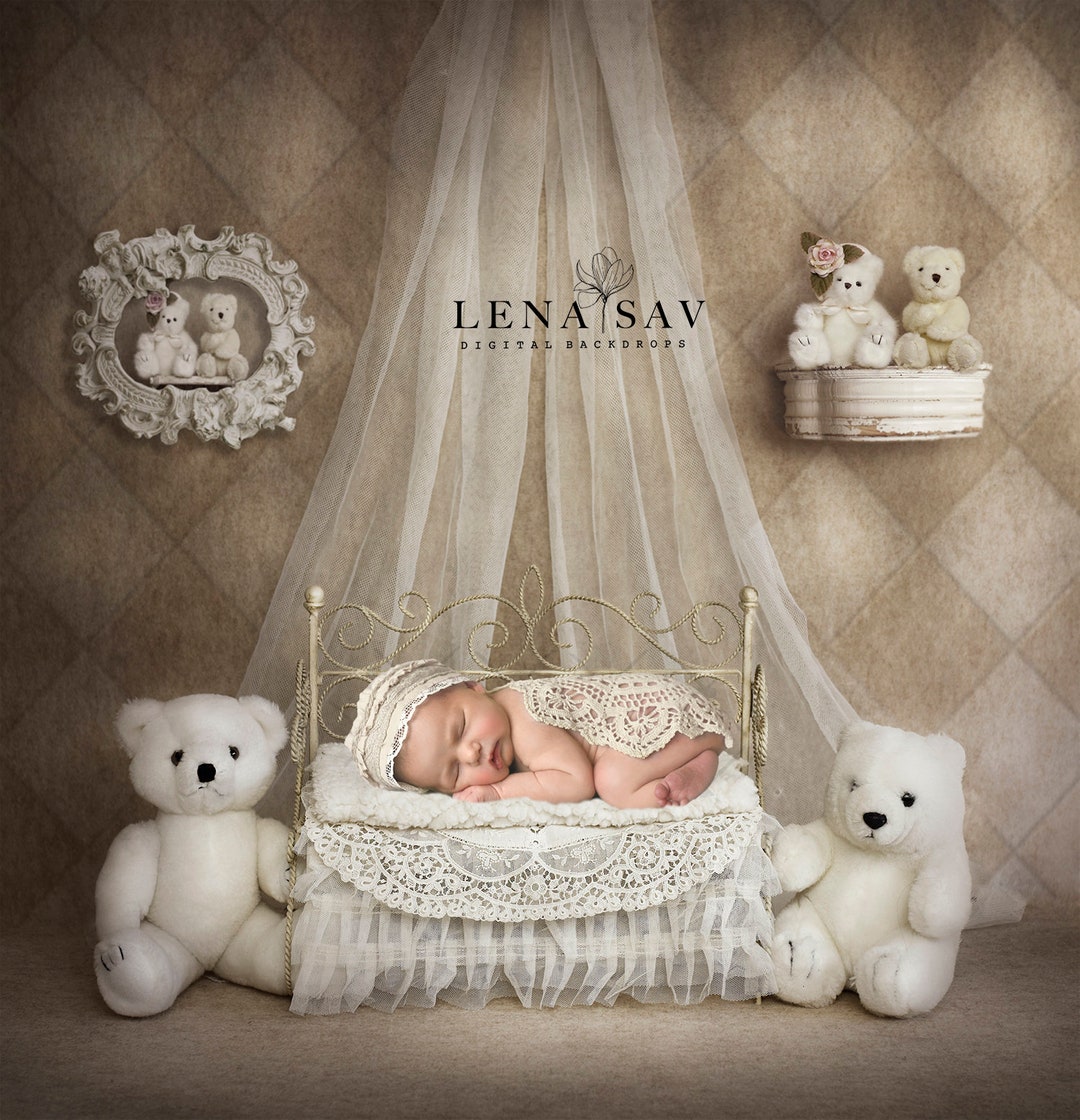 Bed IVORY, Newborn Digital Background Baby Girl or Boy Digital Backdrop