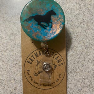 Running Horse Badge Reel, Handmade, Handpainted/Drawn