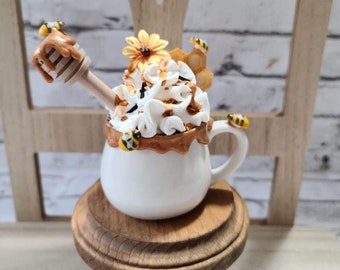 Honey Pot girasol Faux Whipped Mini taza, decoración de bandeja de nivel con temática de abeja, decoración de granja, decoración de cocina, bandeja escalonada de primavera, topper de taza de abeja