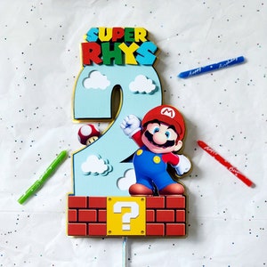 Super Mario Bros Birthday Cake Topper, Mario Light Up Cake Topper, Super Mario Bros Cake Topper, Super Mario Personalized Cake Topper