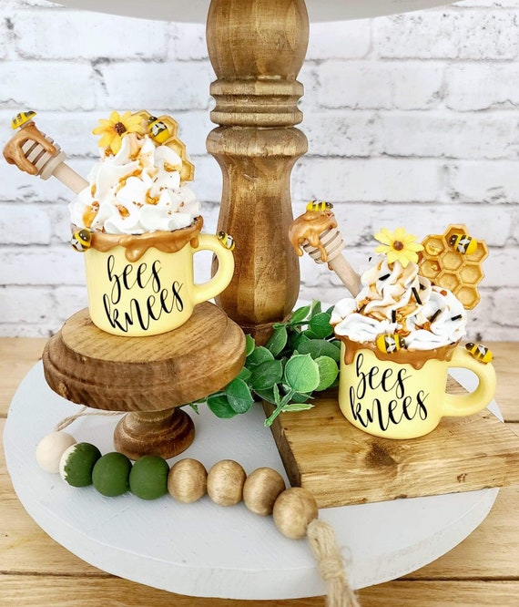 Honey Bee Sunflower Faux Whipped Mini Mug, Bee Themed Tier Tray